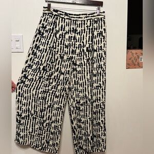 Vince Camuto Navy and Ivory Abstract Print Flat Front Wide Leg Pants